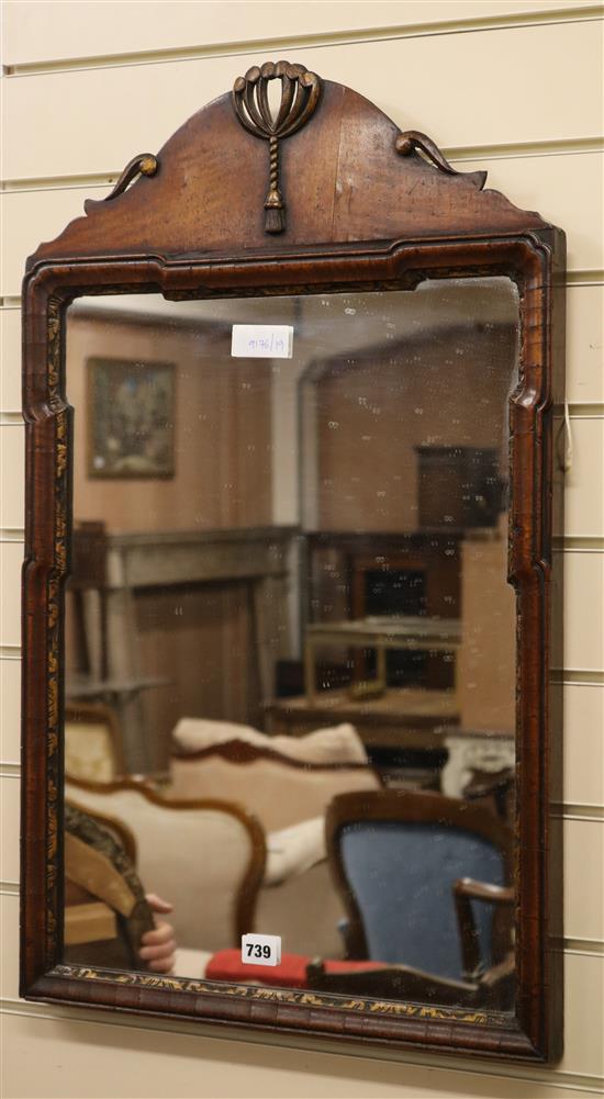 A Queen Anne style walnut wall mirror W.47cm